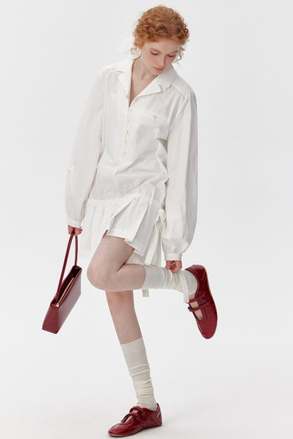 Pleated Drawstring Shirt Dress