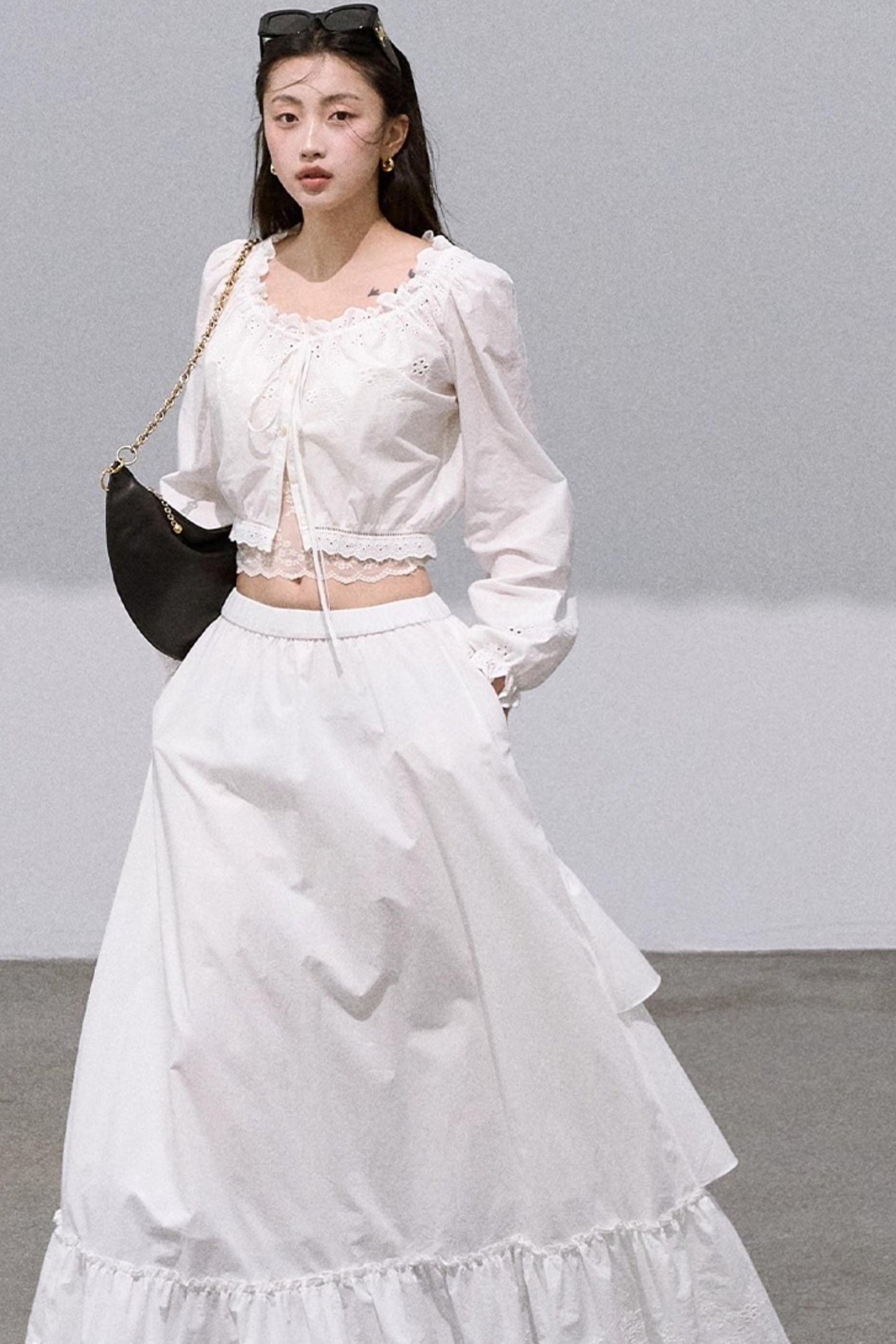 Preppy Cotton Strappy Cake Skirt Set-Up