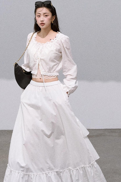 Preppy Cotton Strappy Cake Skirt Set-Up