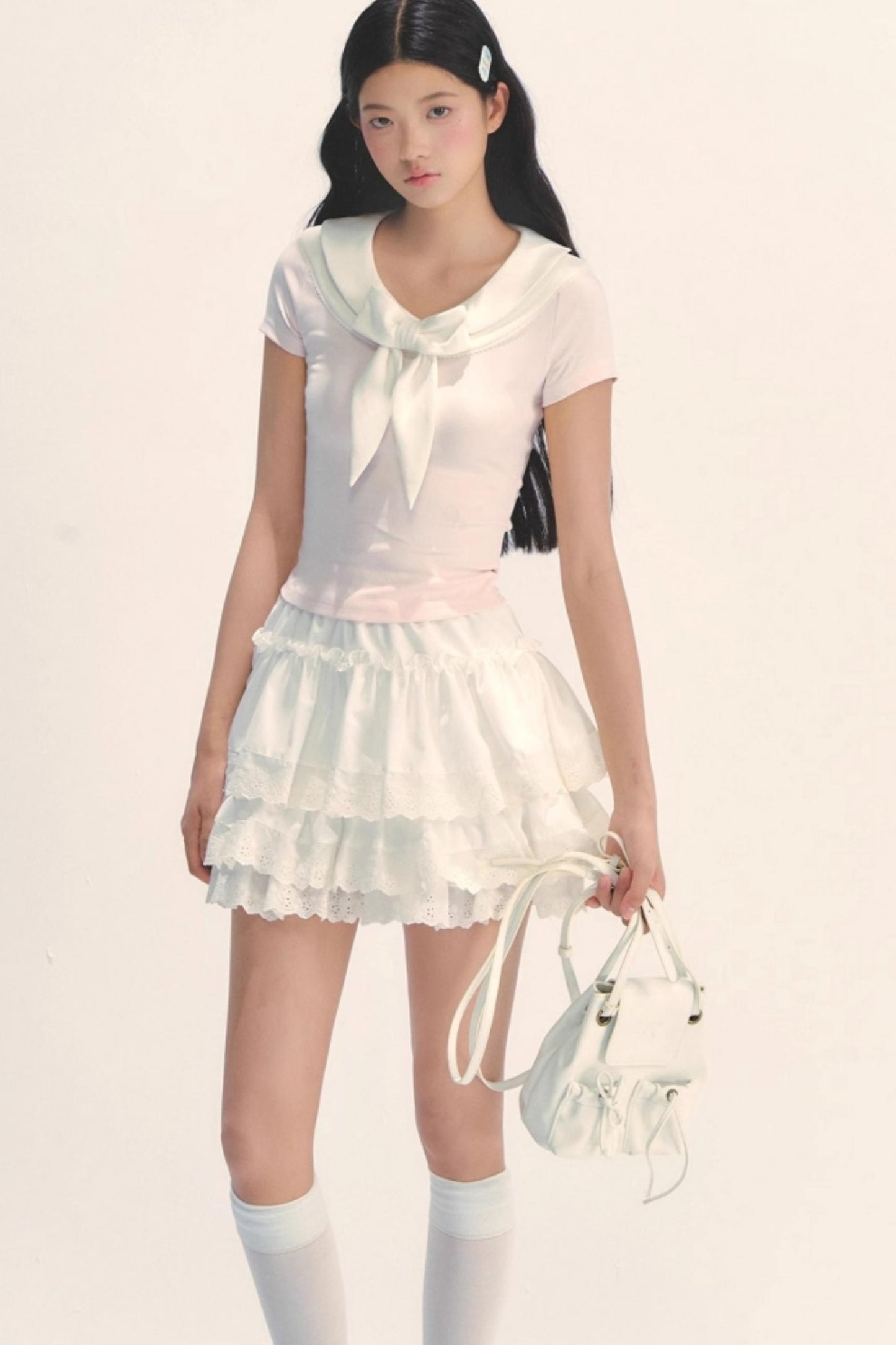 White Lace Tiered Midi Skirt