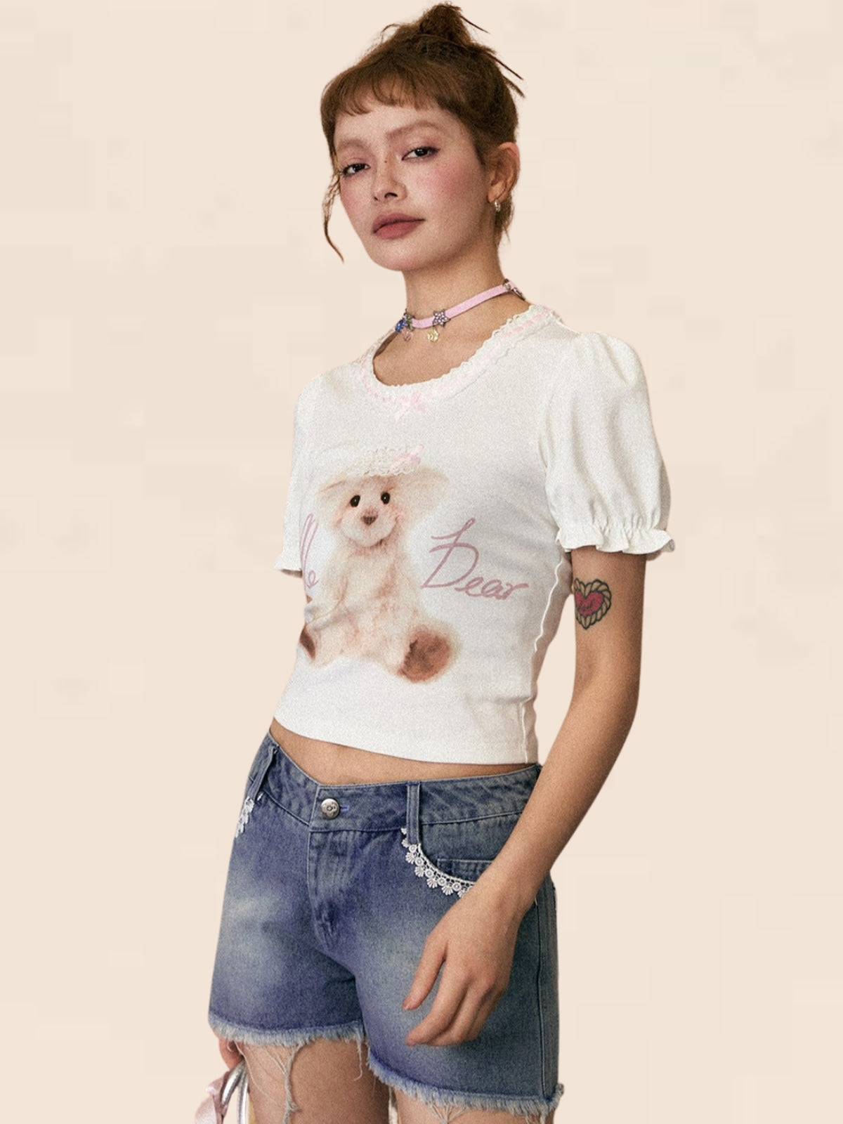 Shoulder Lace Panel T-Shirt