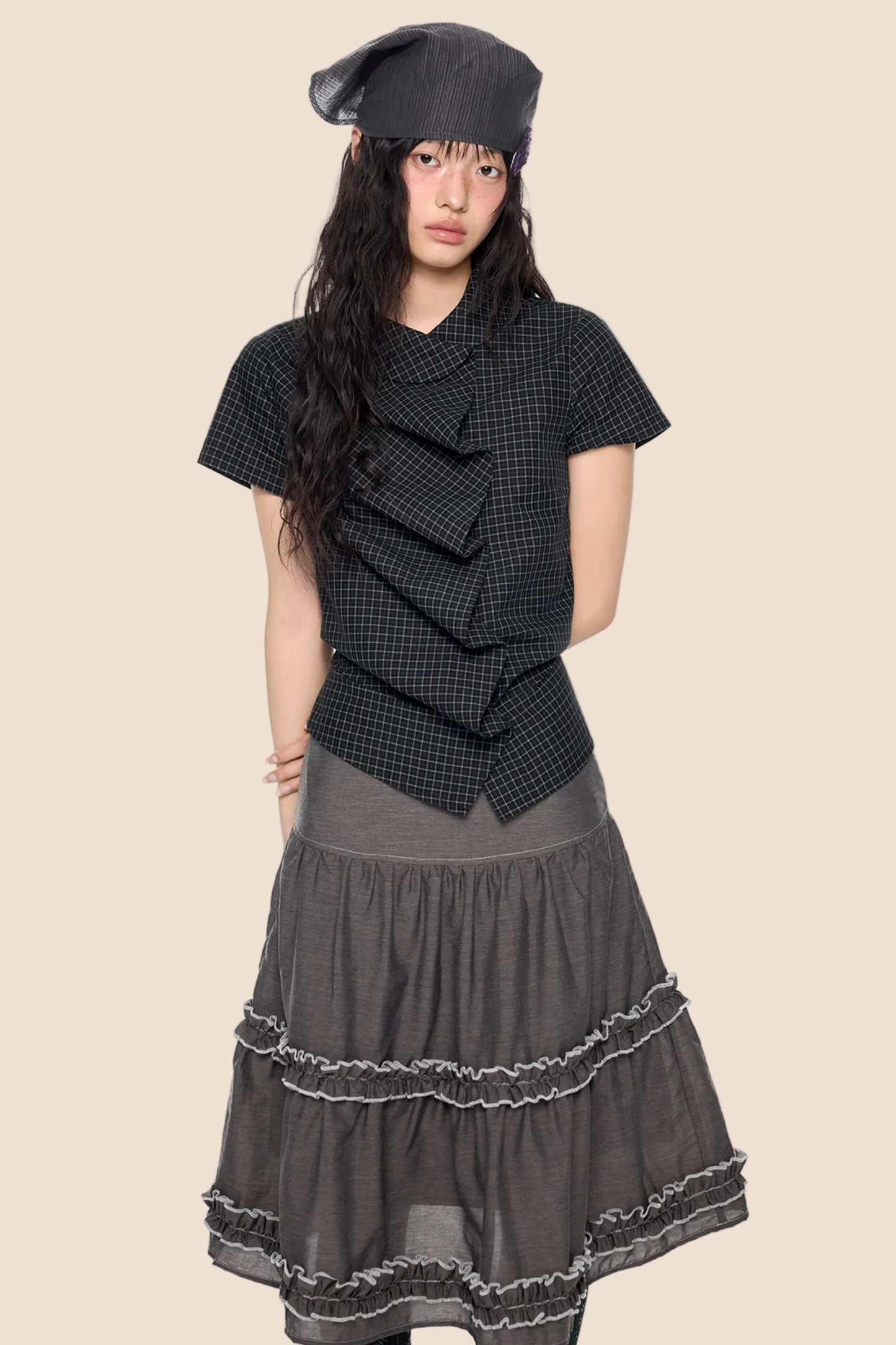 Doll Collar Plaid Blouse