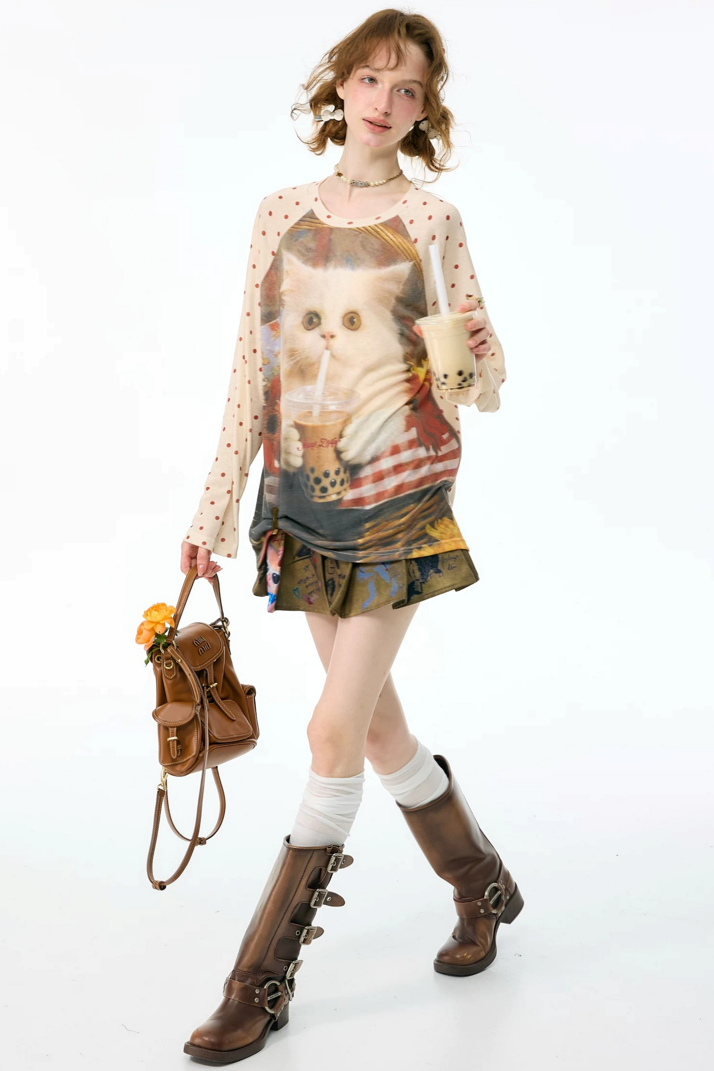 Autumn American Retro Polka Dot T-Shirt