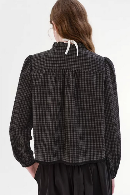 레트로 레이스 체크 블라우스