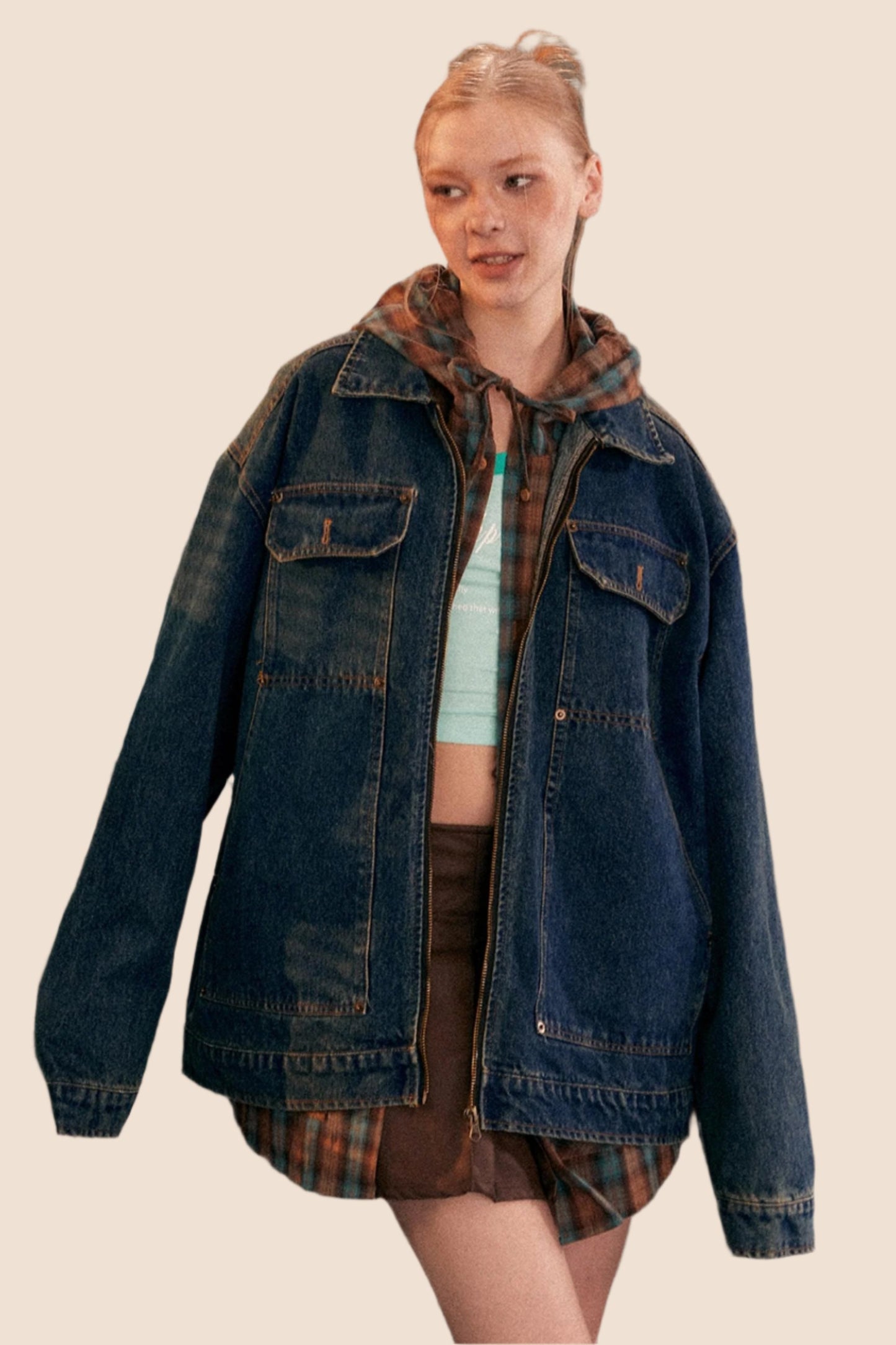 Vintage Distressed Wash Denim Jacket