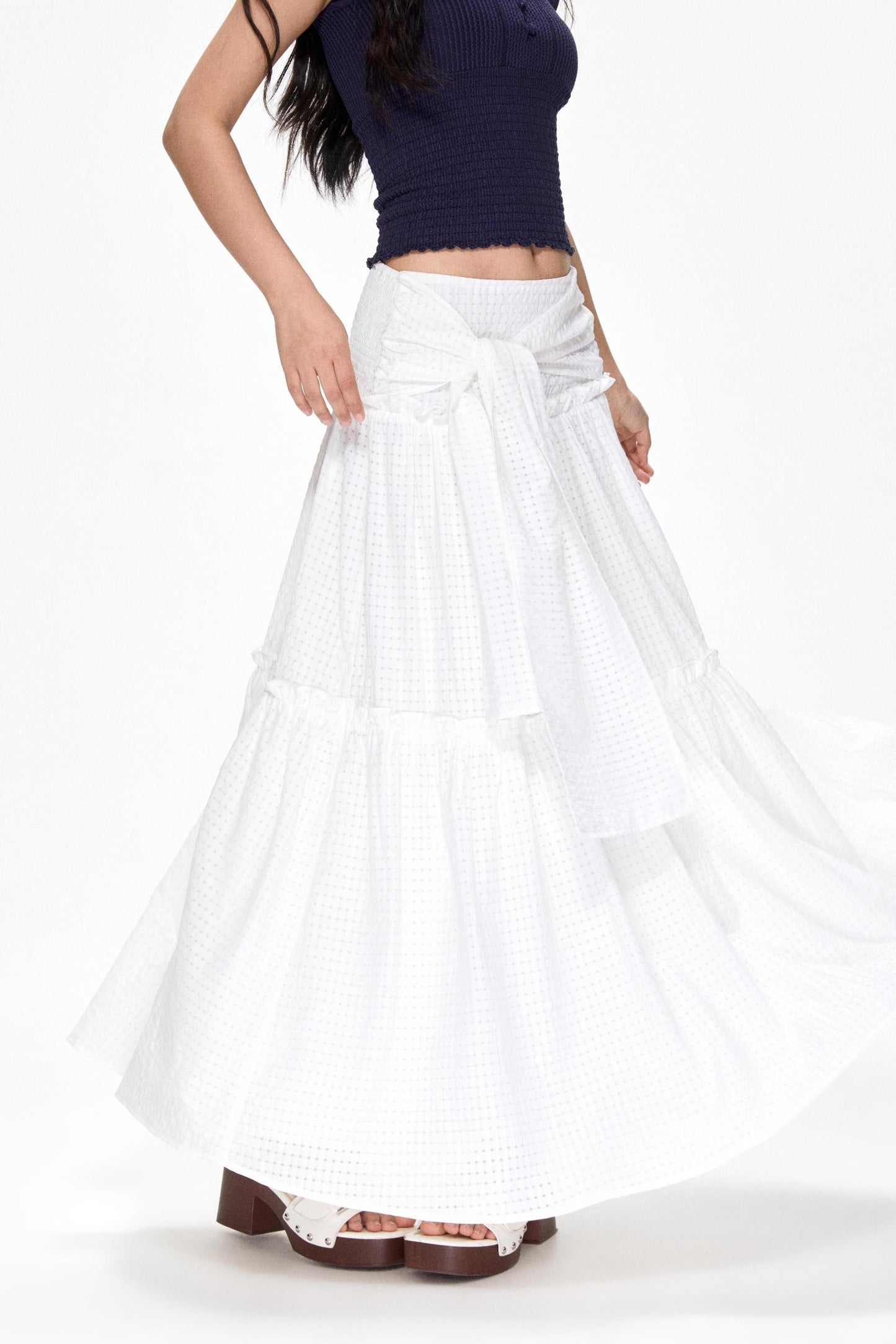 Vintage White Mesh Midi Skirt