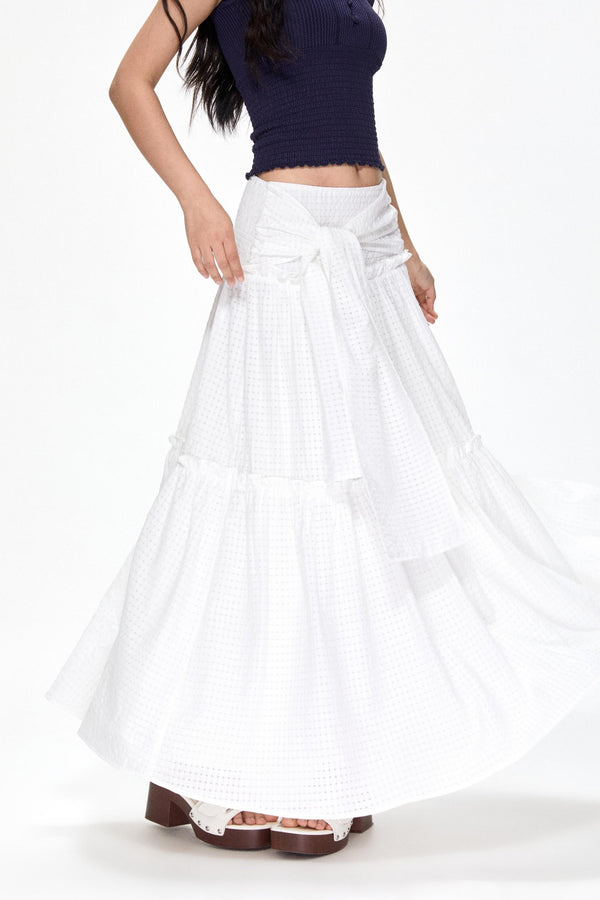 Vintage White Mesh Midi Skirt