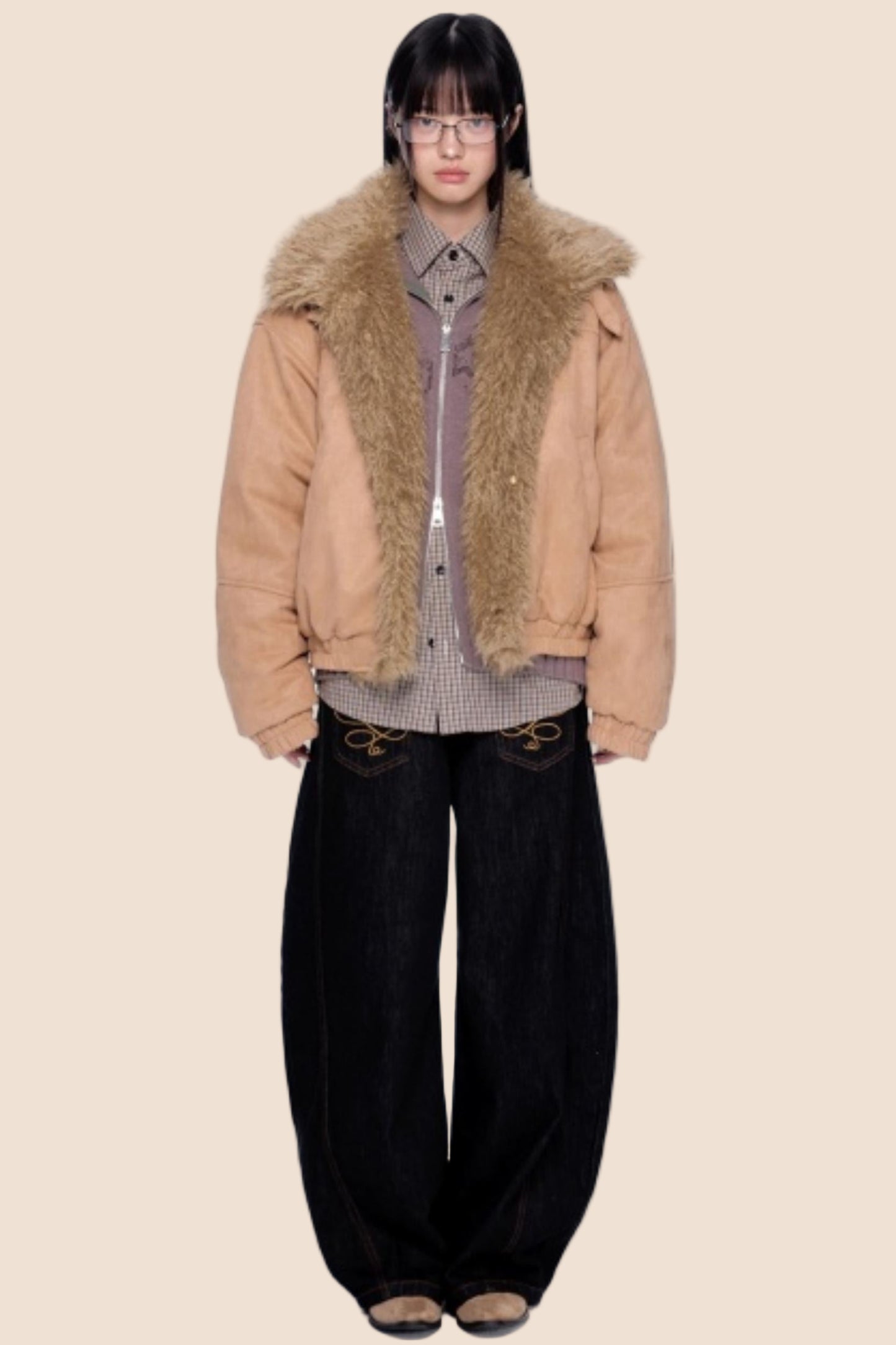 Faux Suede Fur Collar Jacket