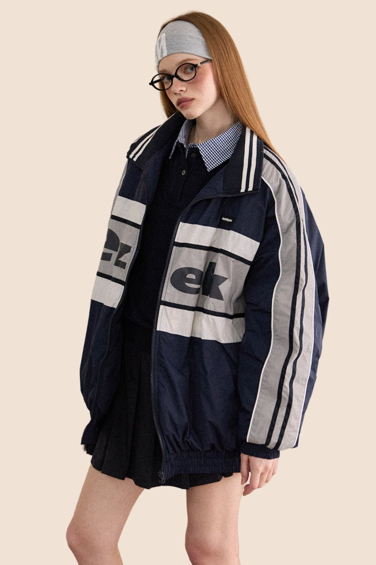 Retro Striped Sleeve White Duck Down Jacket