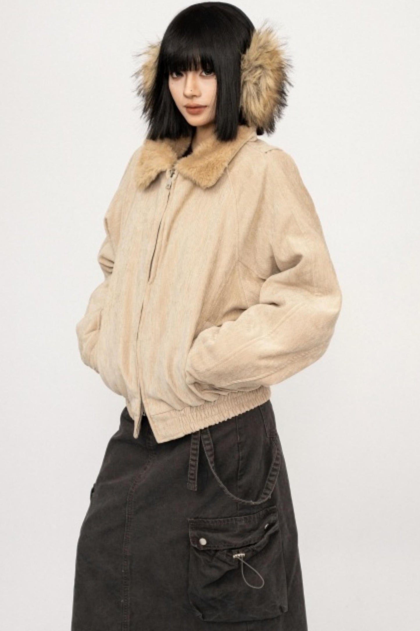 Retro Patchwork Fur Collar Jacket