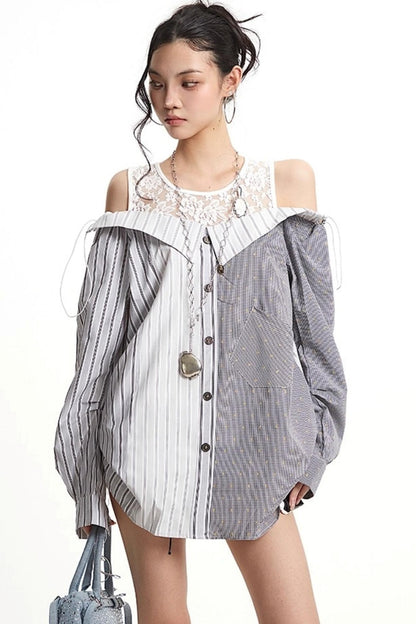 Patchwork Lace Striped Shirt