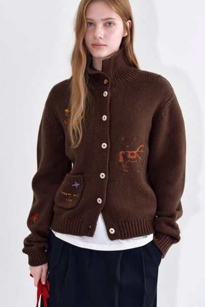 Winter Wool Embroidered Cardigan