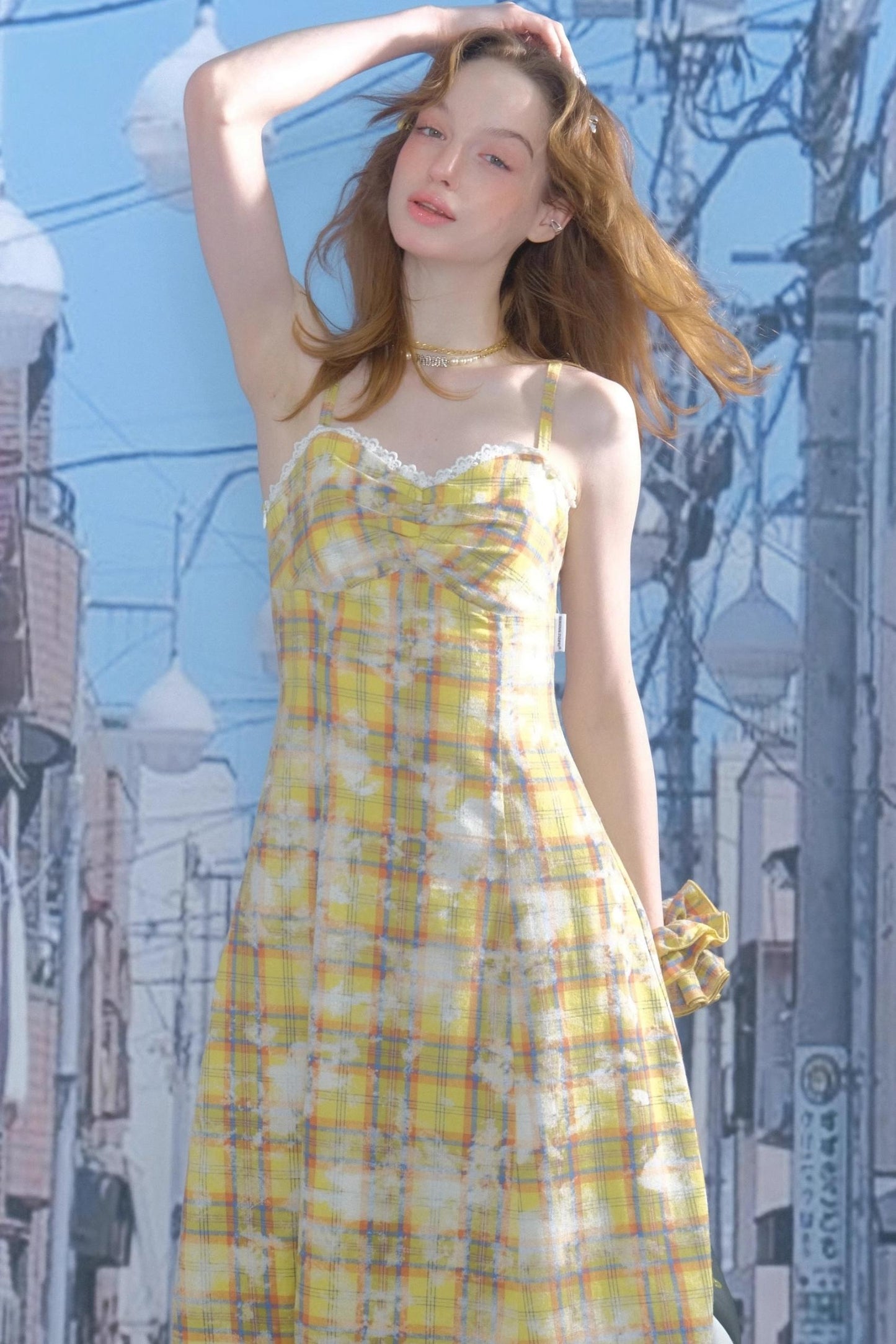 Vintage Yellow Plaid Halter Dress