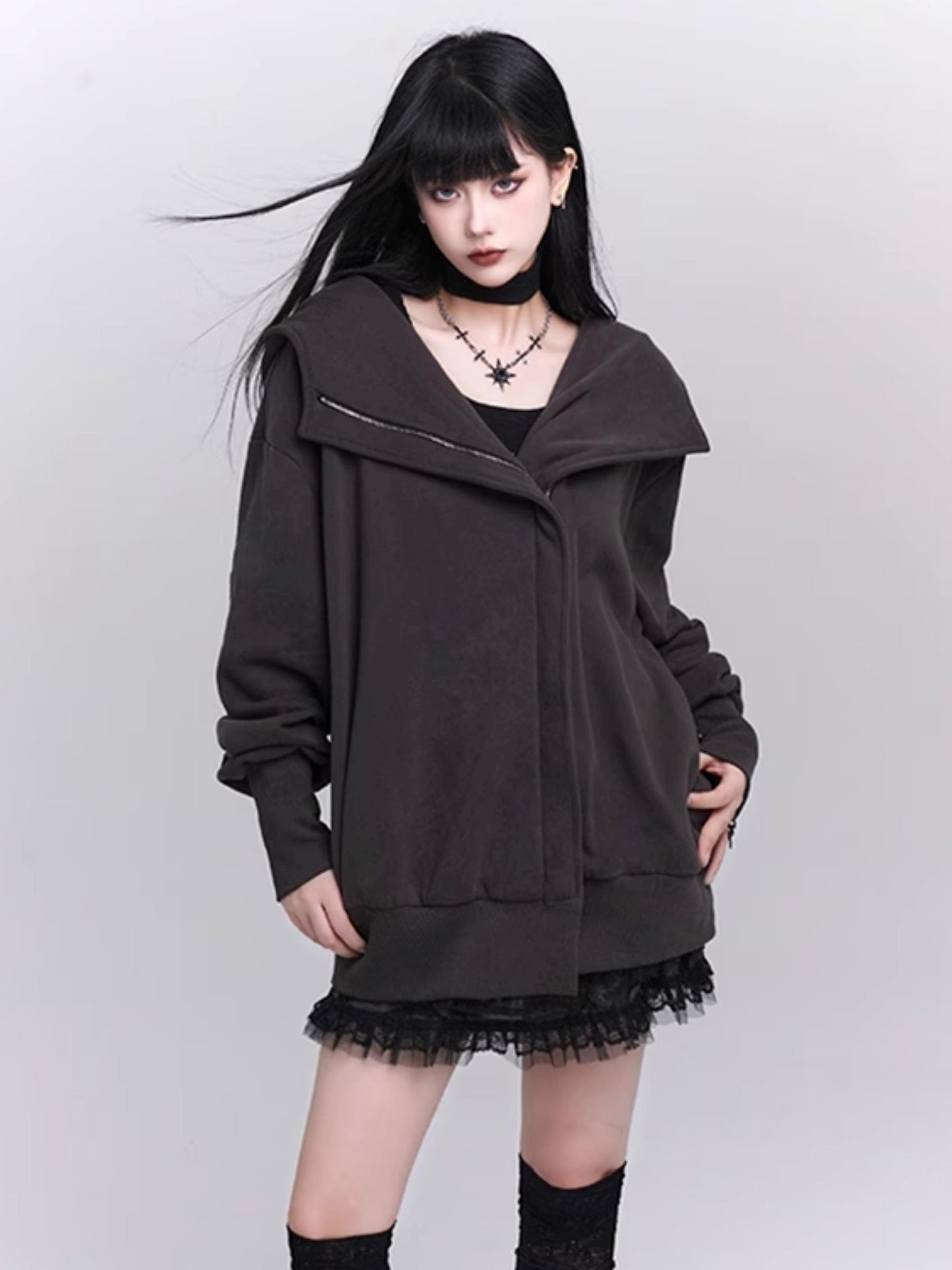 Loose Gray Hooded Coat