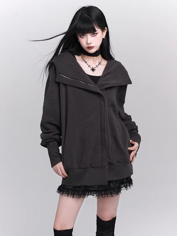 Loose Gray Hooded Coat 