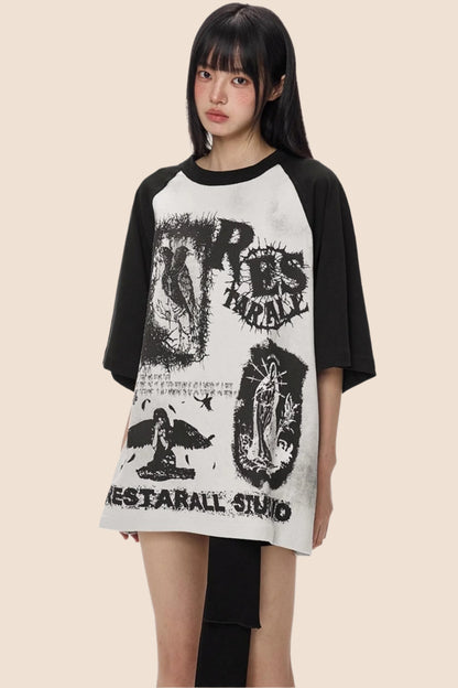 Street Black & White Graffiti Print Top