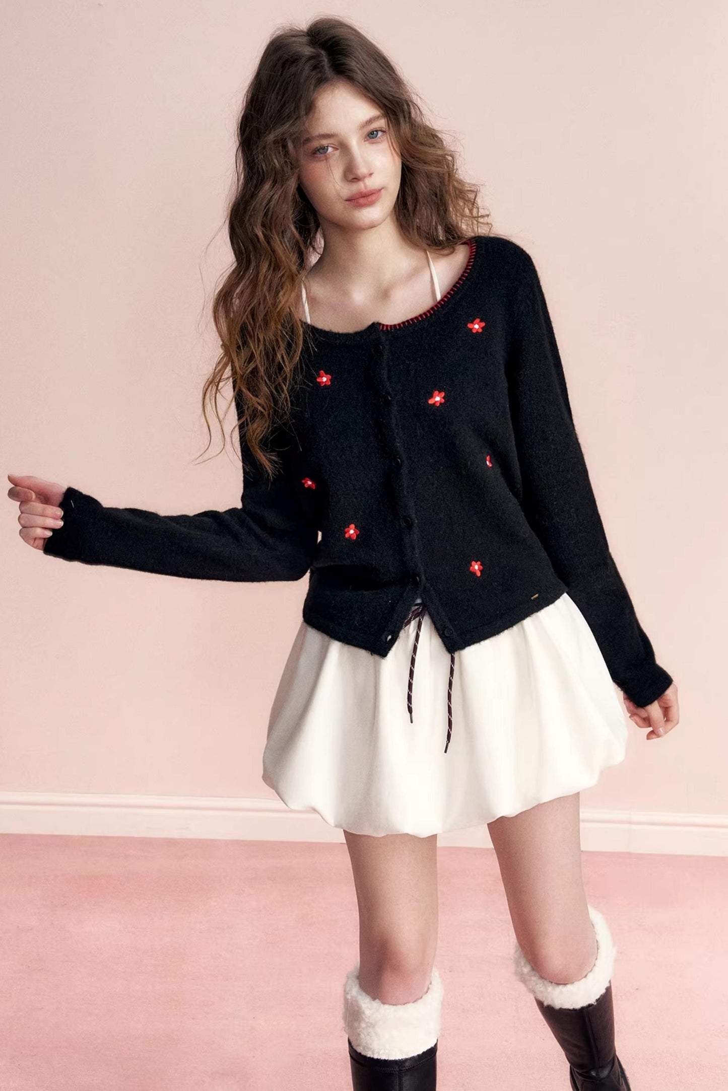 Color-Blocked Velvet Wool Cardigan