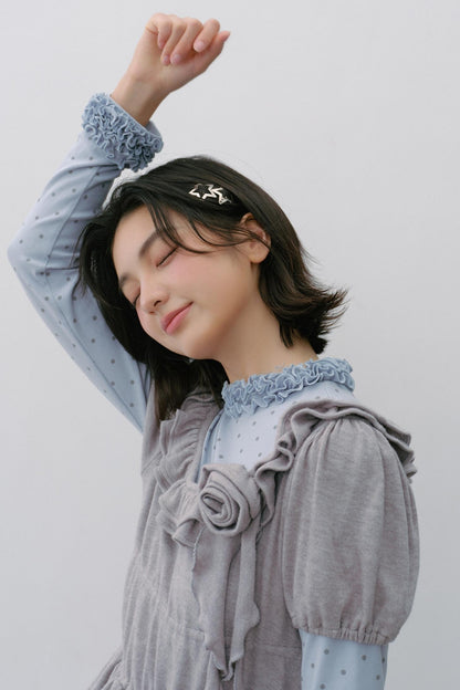 Gray Polka Dot Knitted Shirt Set-Up