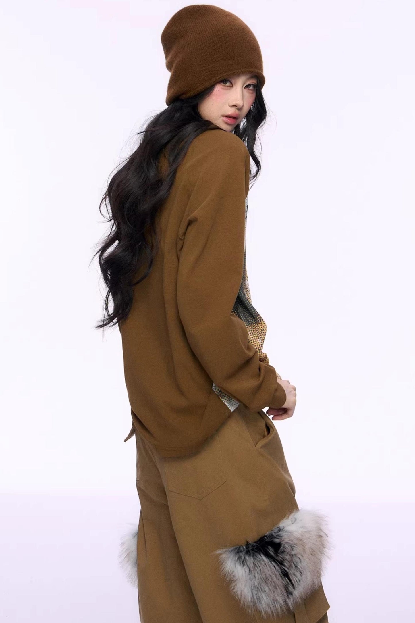 Cat Print Raglan Knit Top