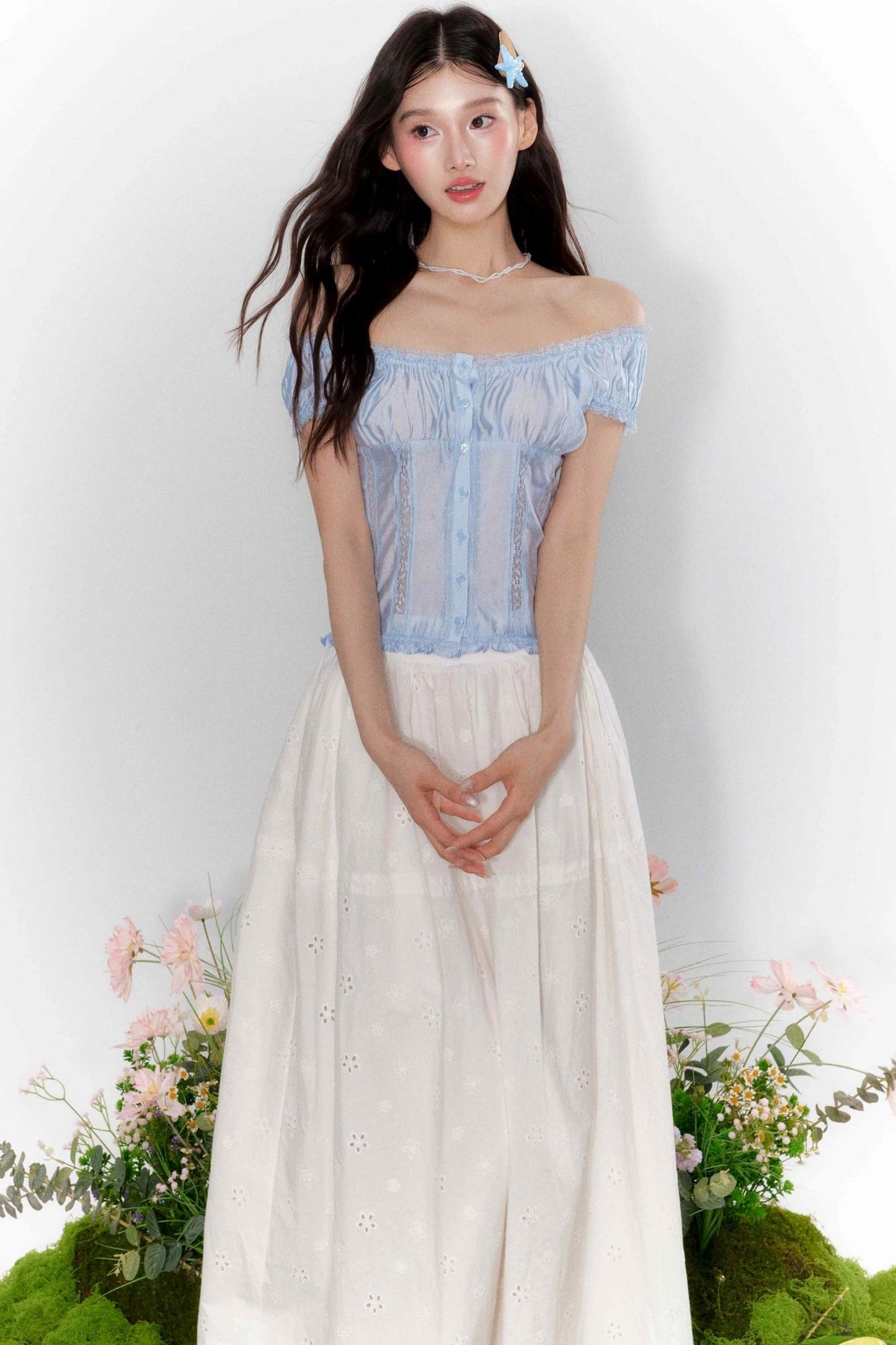 Lace One-Shoulder Top With Skirt Set-Up