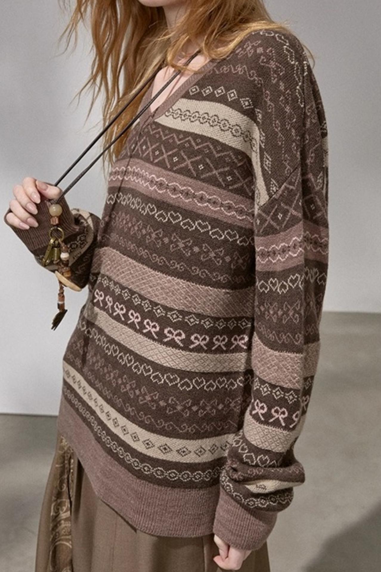 Fair Isle Jacquard V-Neck Sweater
