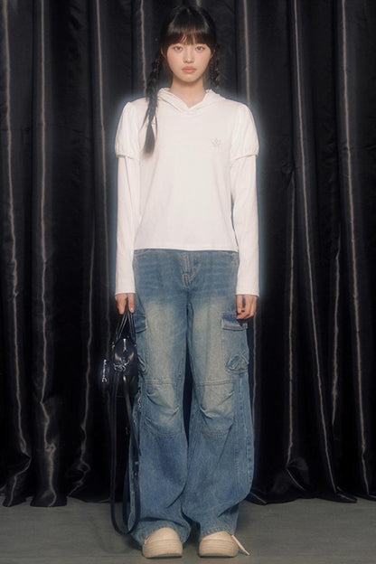 Panelled Puff Sleeve Layering Sweatshirt