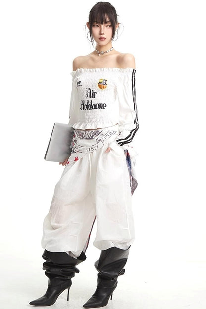 Pleats Elastic Sleeve T-Shirt