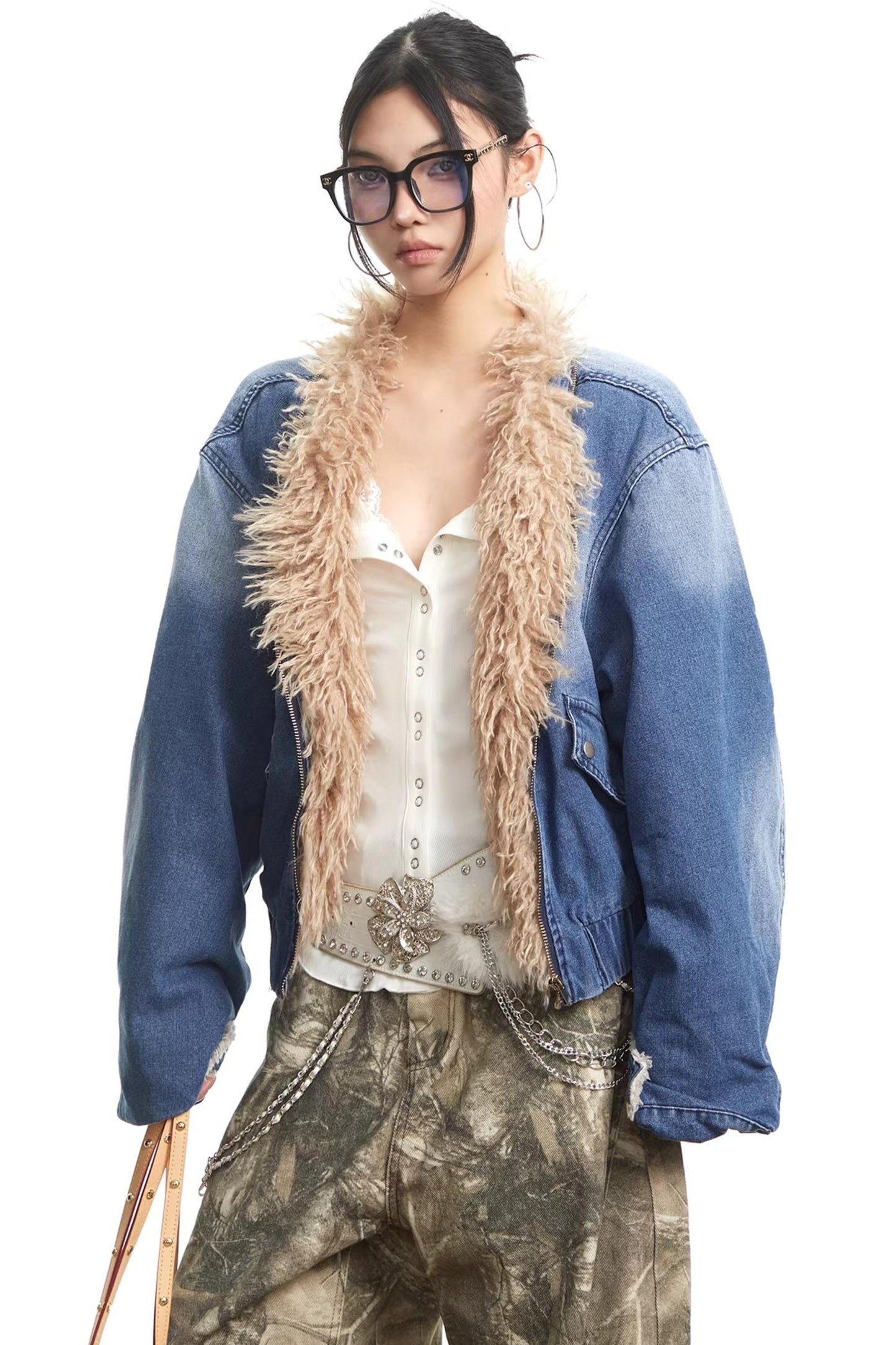Retro Denim Fur Collar Jacket