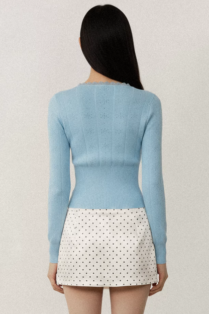 Blue Lace Trim Cardigan