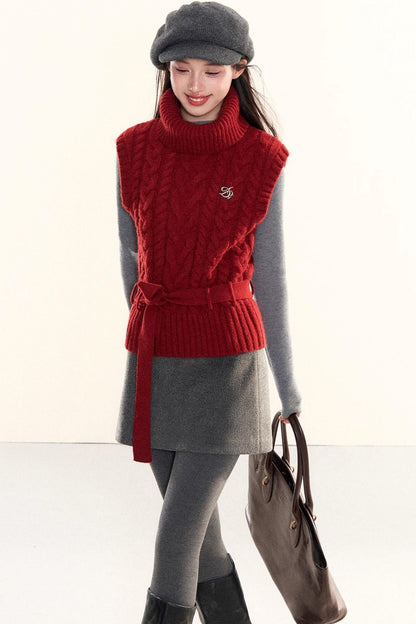 Ribbed Waist-Cinching Knit Sweater