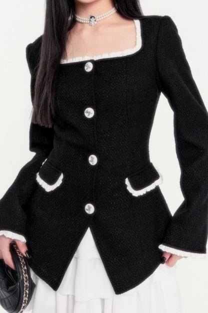 Retro Tweed Waist Jacket Dress Set-Up