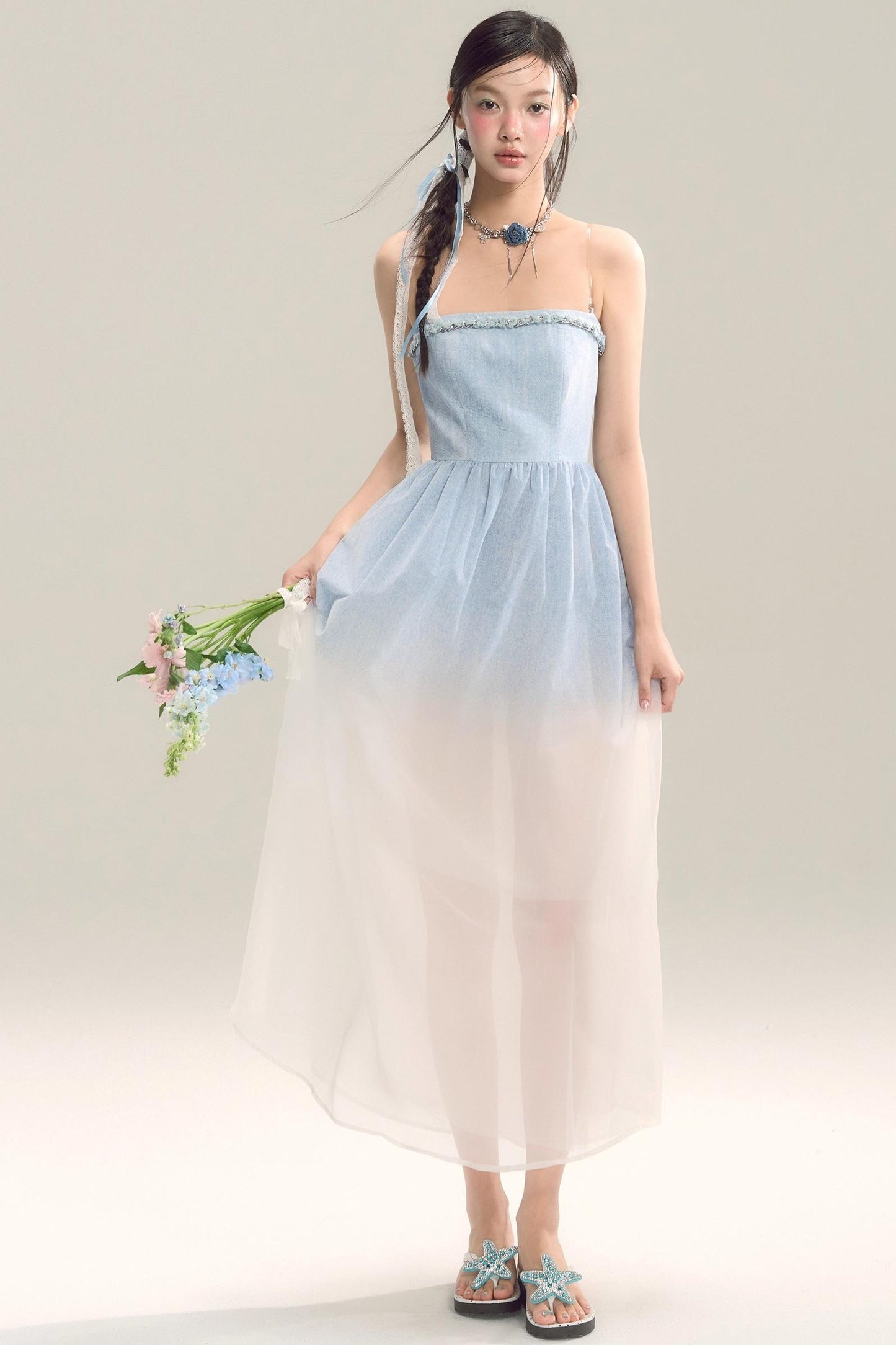 Robe jupe longue dégradé bleu