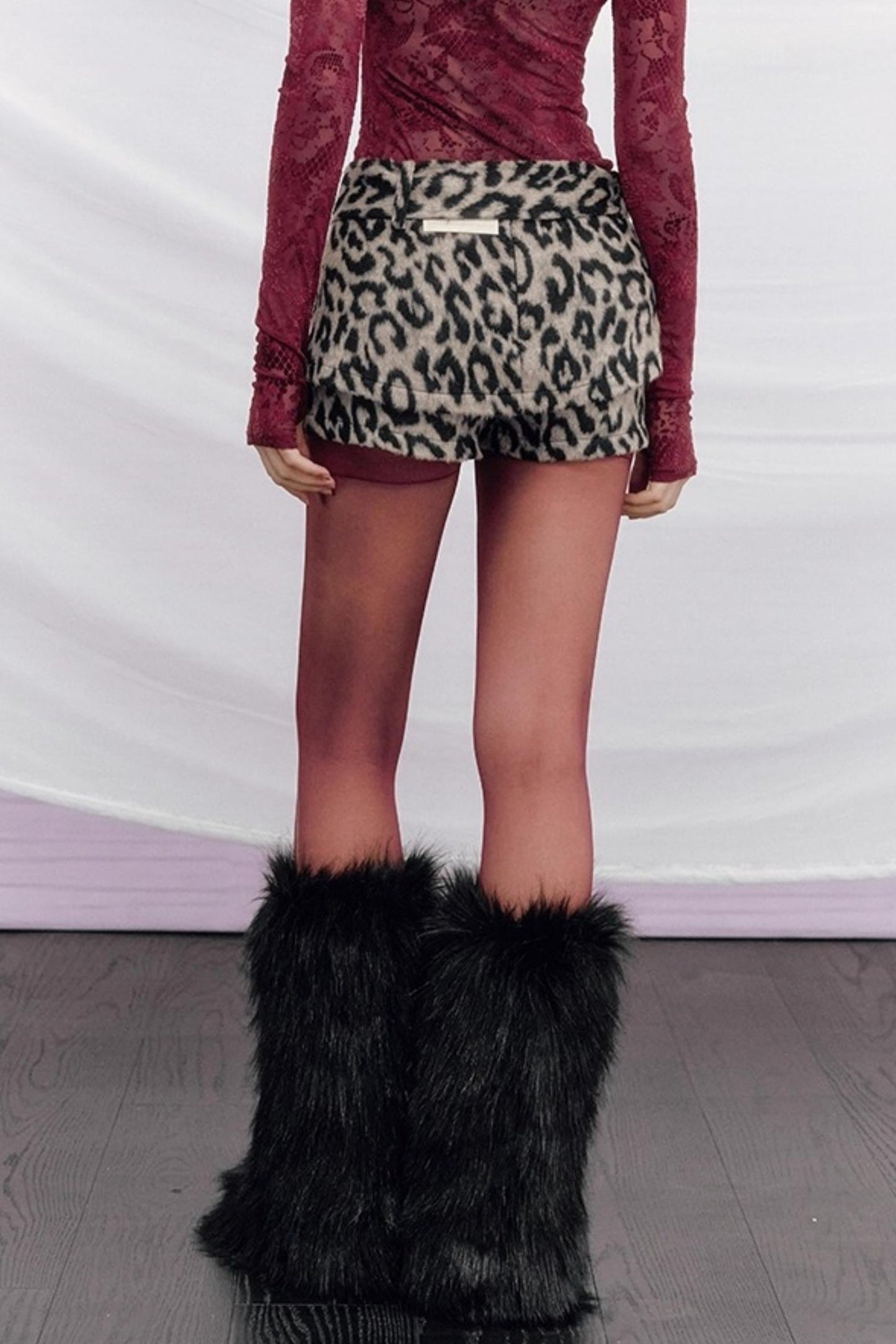 Leopard Print Wool Skirt Pants