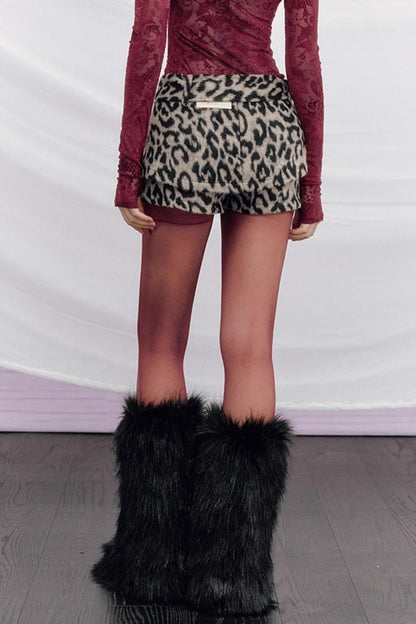 Leopard Print Wool Skirt Pants