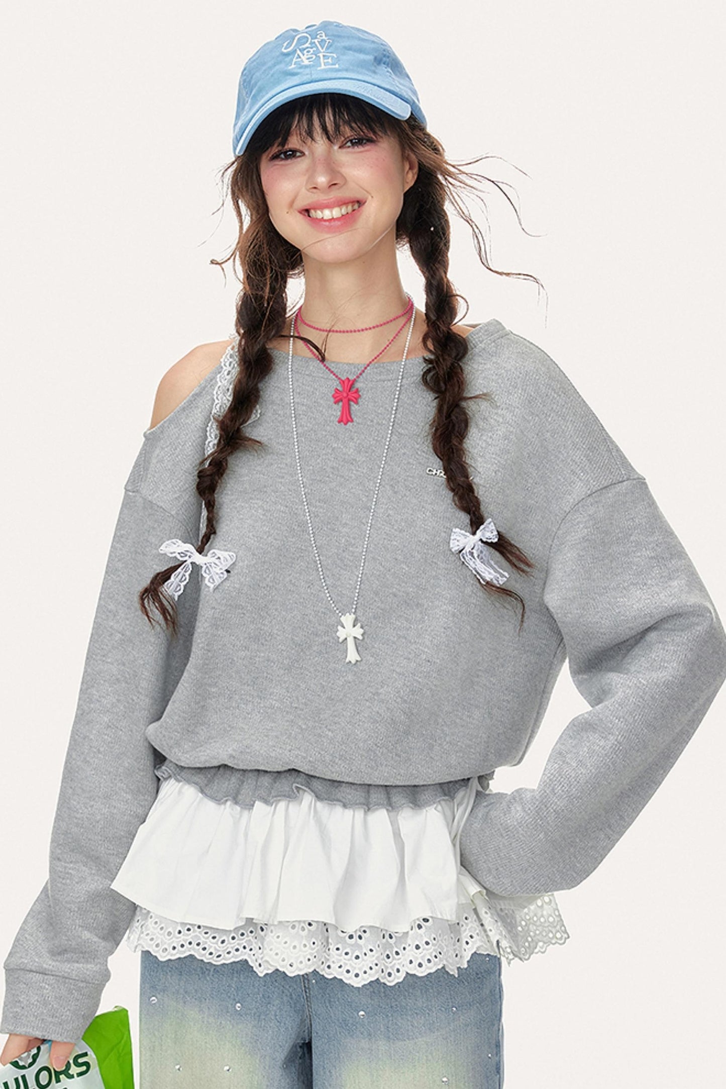 Skin-Friendly Slanted Shoulder Sweatshirt