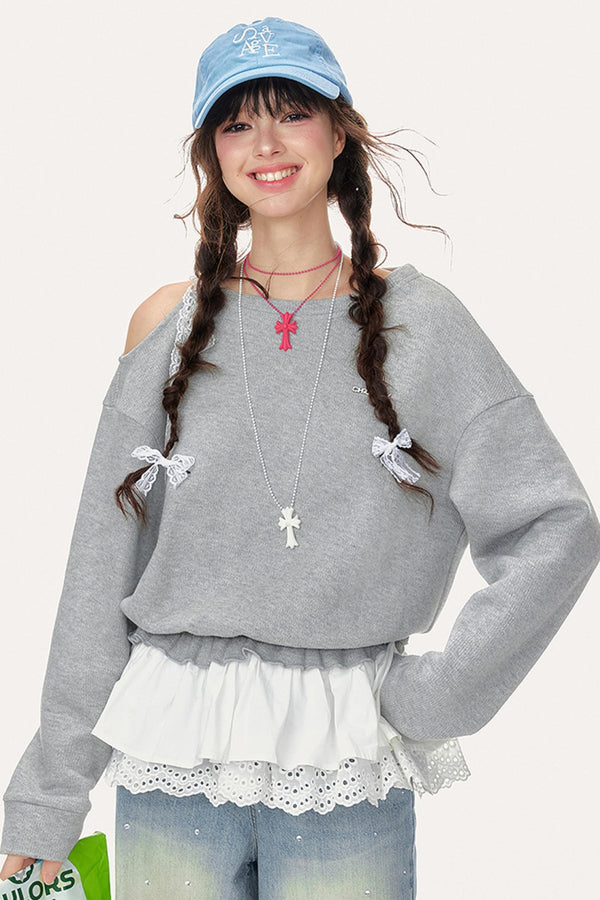 Skin-Friendly Slanted Shoulder Sweatshirt