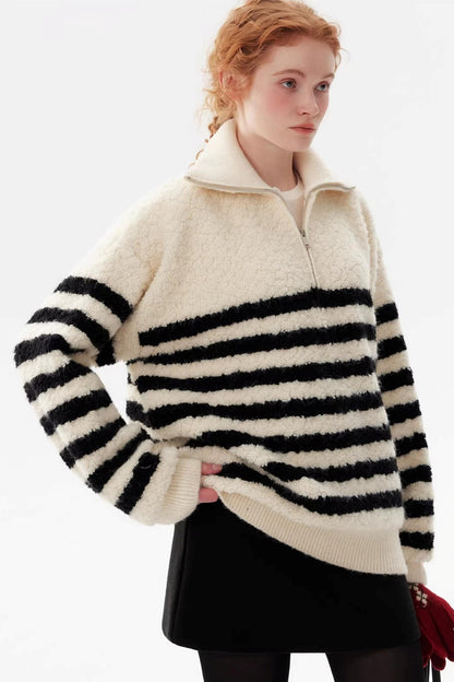 Striped Fleece Pullover Sweater