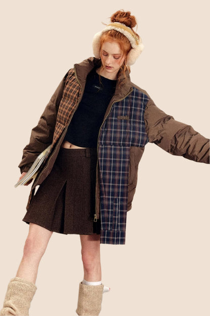 Irregular Plaid Contrast Thickened Cotton Jacket