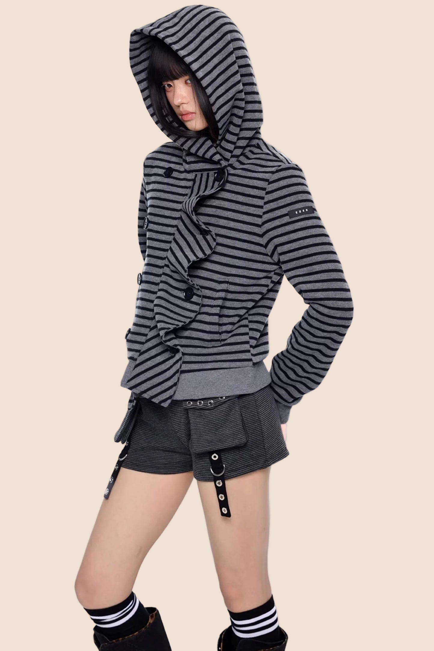Gestreifter Dekonstruierter Kapuzenoberteil