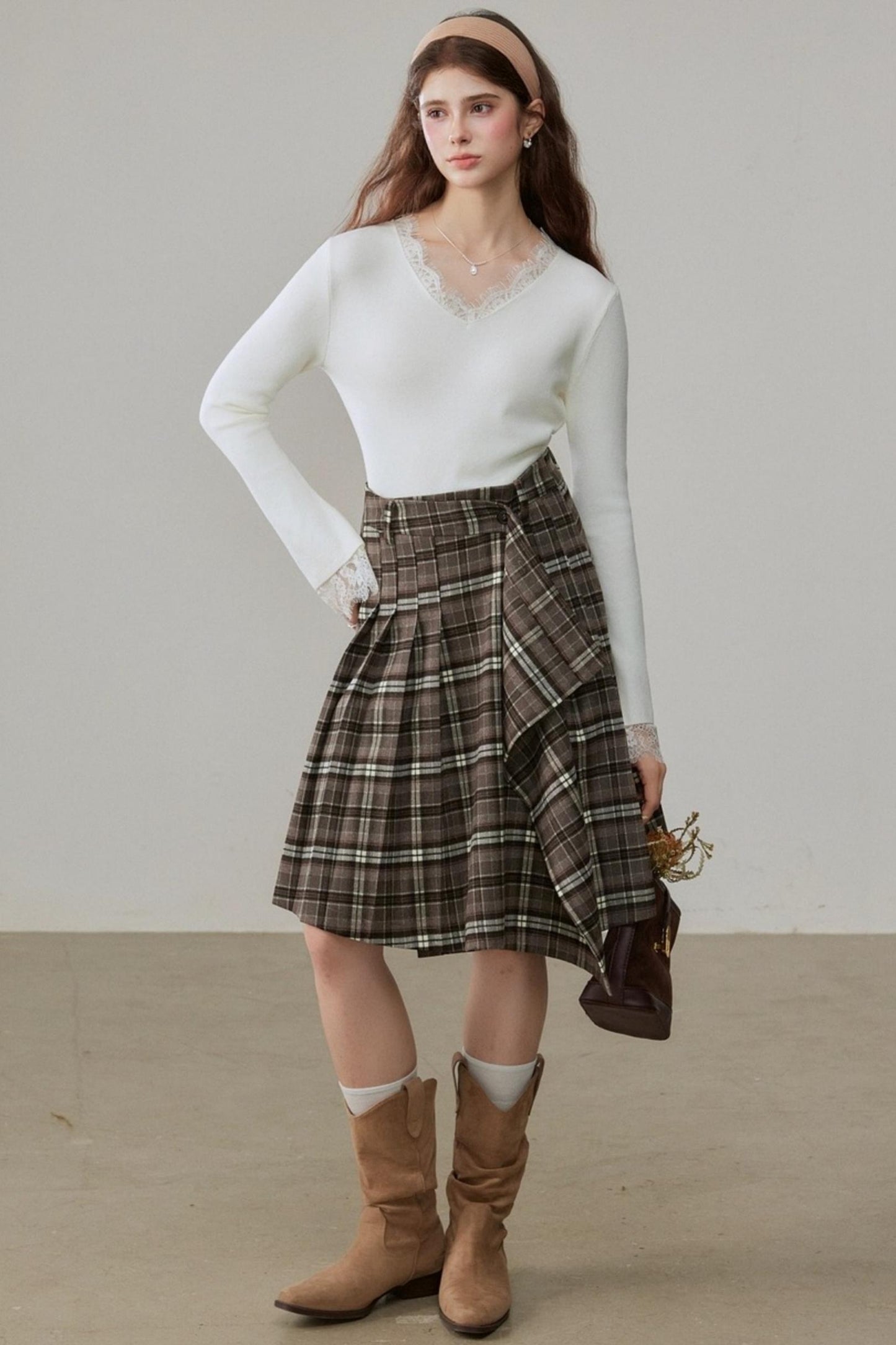 Ruffled Design Retro Plaid Skirt