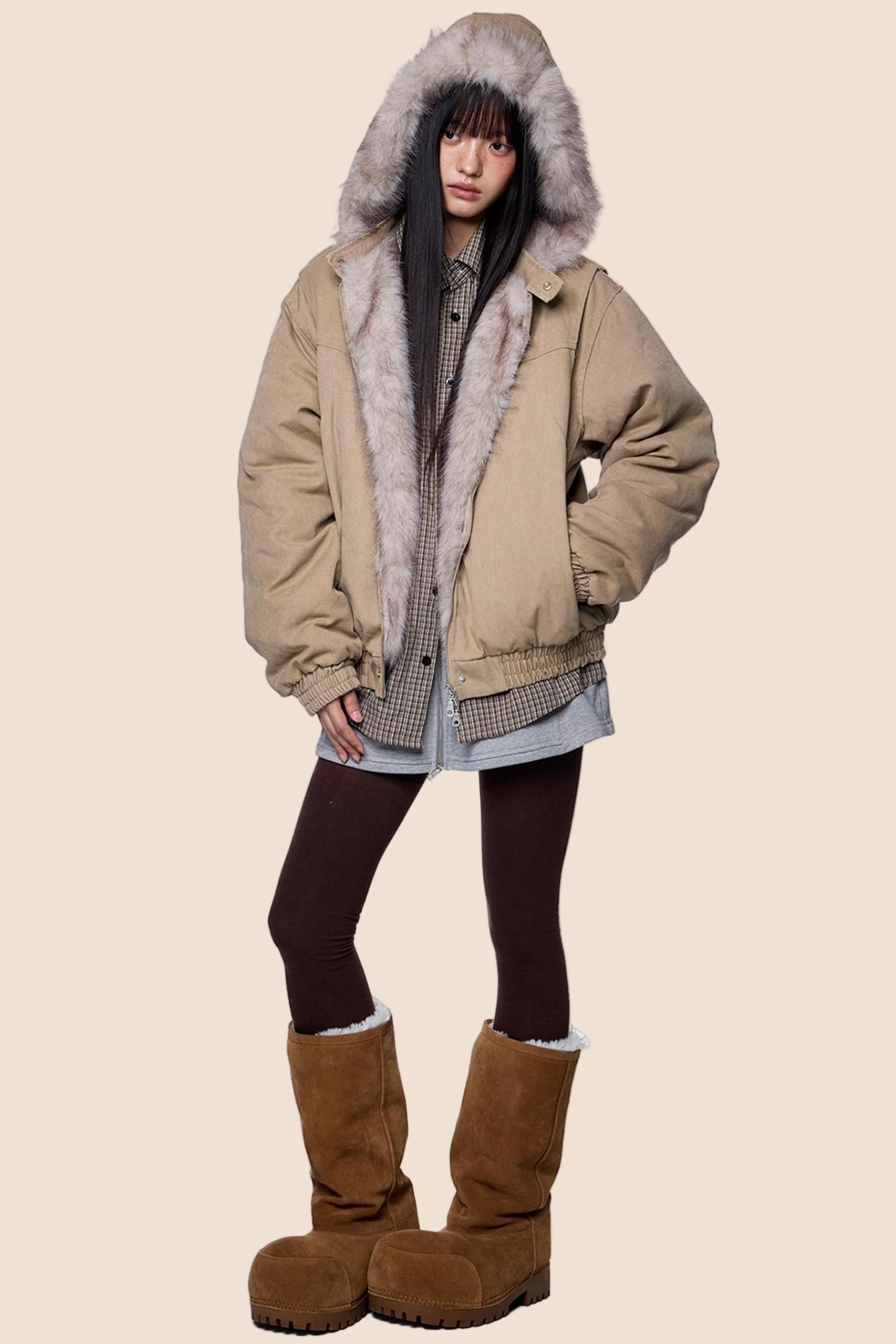 Carved Fluffy Collar Jacket