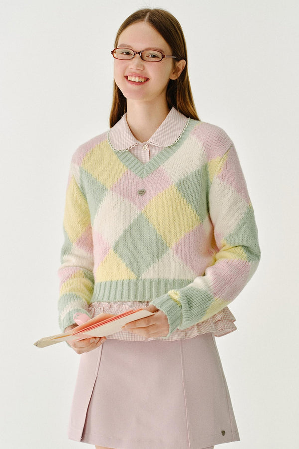 드롭 숄더 니트 V넥 스웨터 탑 