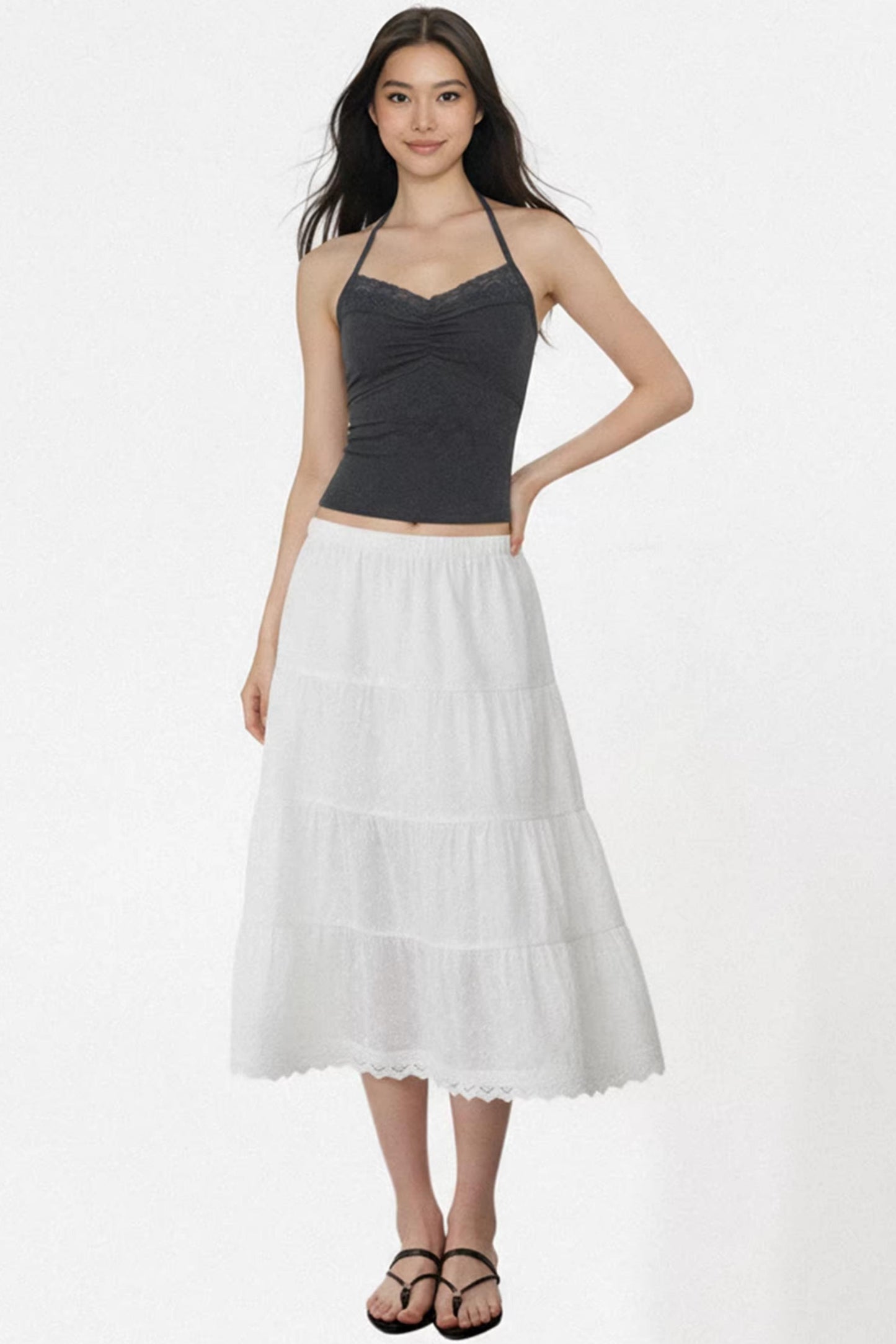 White Embroidered Lace A-Line Skirt