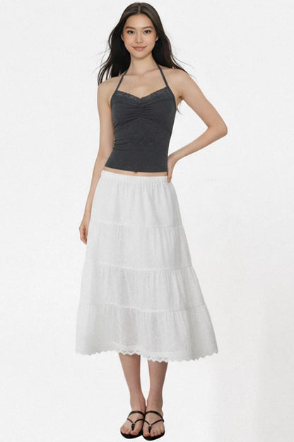 White Embroidered Lace A-Line Skirt