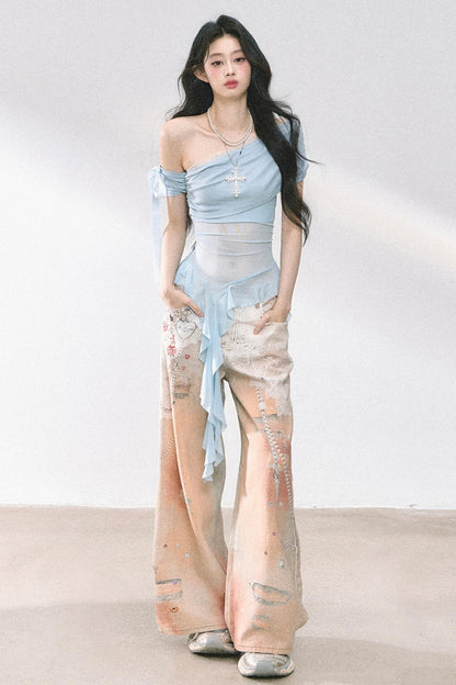 Sheer Mesh Off Shoulder T-Shirt