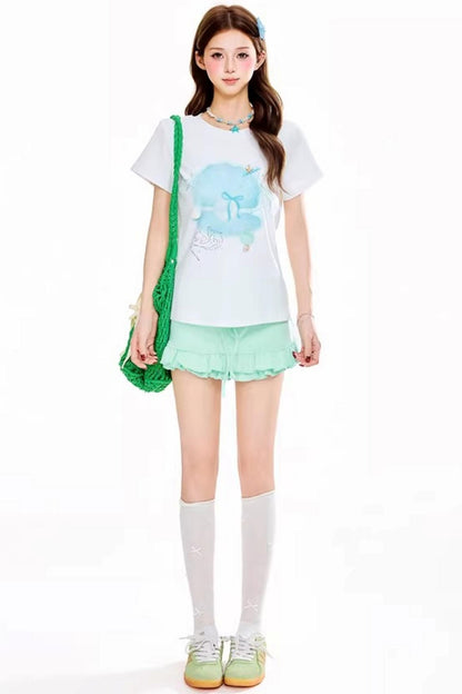 Ruffled Elastic Short Skirt