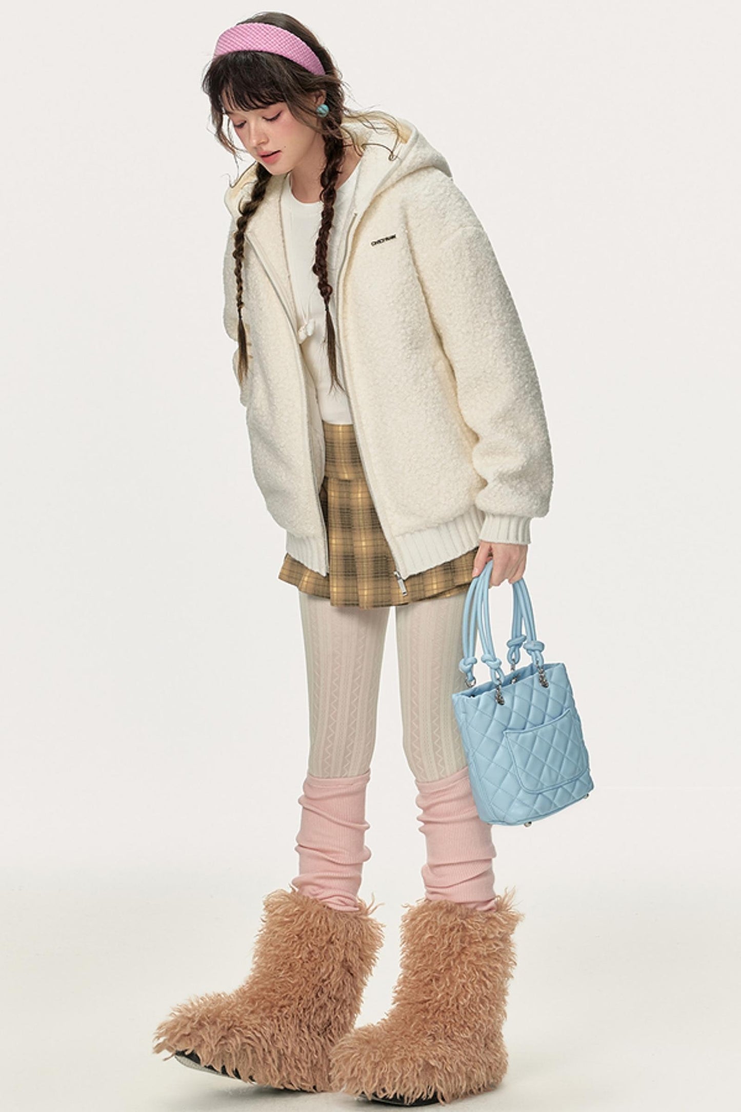 Faux Lamb Wool Hooded Coat