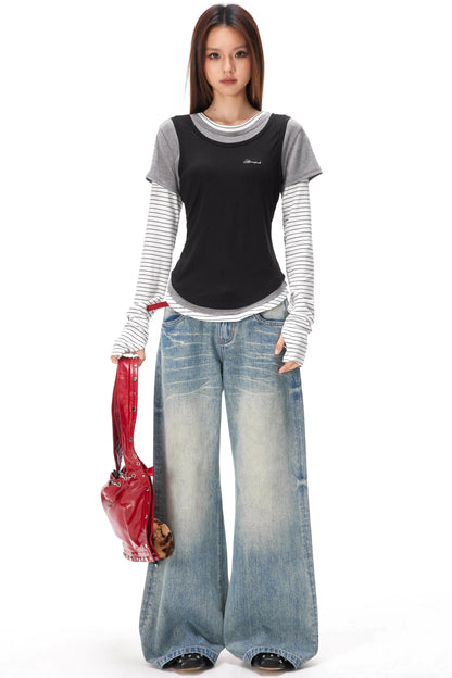 Retro Leopard Print Blaue Jeanshose