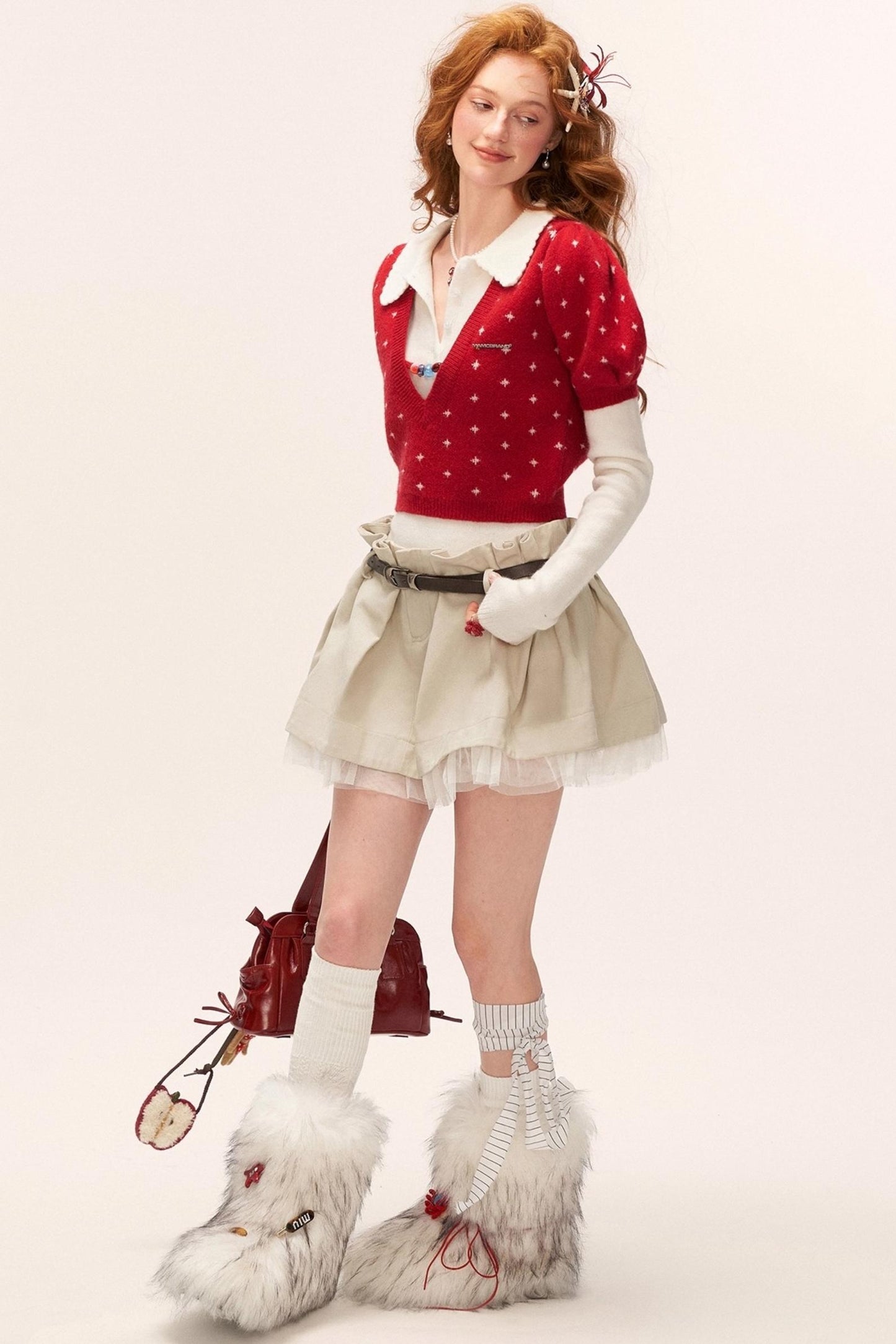 Vintage Crochet V-Neck Top Set-Up