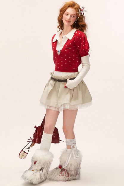 Vintage Crochet V-Neck Top Set-Up